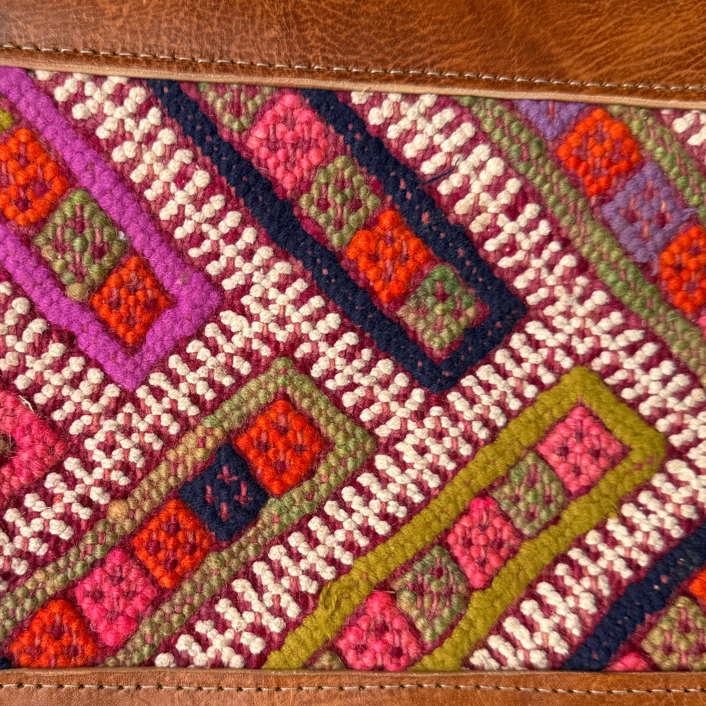 Leather & Kilim Crossbody Bag – Handmade in Morocco from Full-Grain Vegetable-Tanned Leather