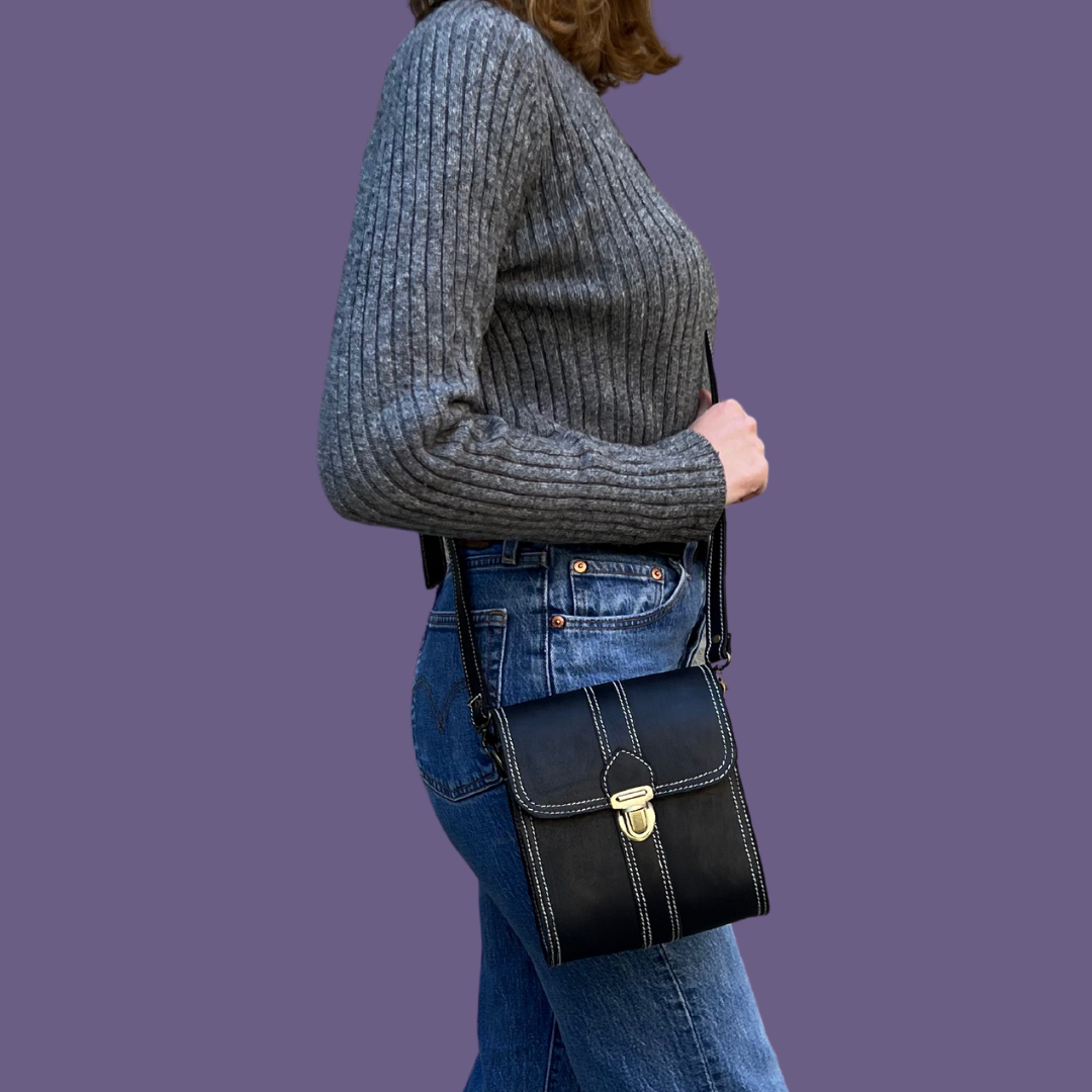 Leather Mini Crossbody (Black)