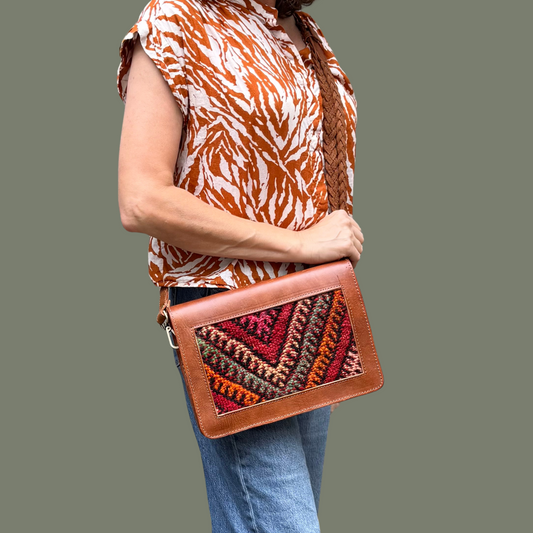 Leather & Kilim Crossbody Bag – Handmade in Morocco from Full-Grain Vegetable-Tanned Leather