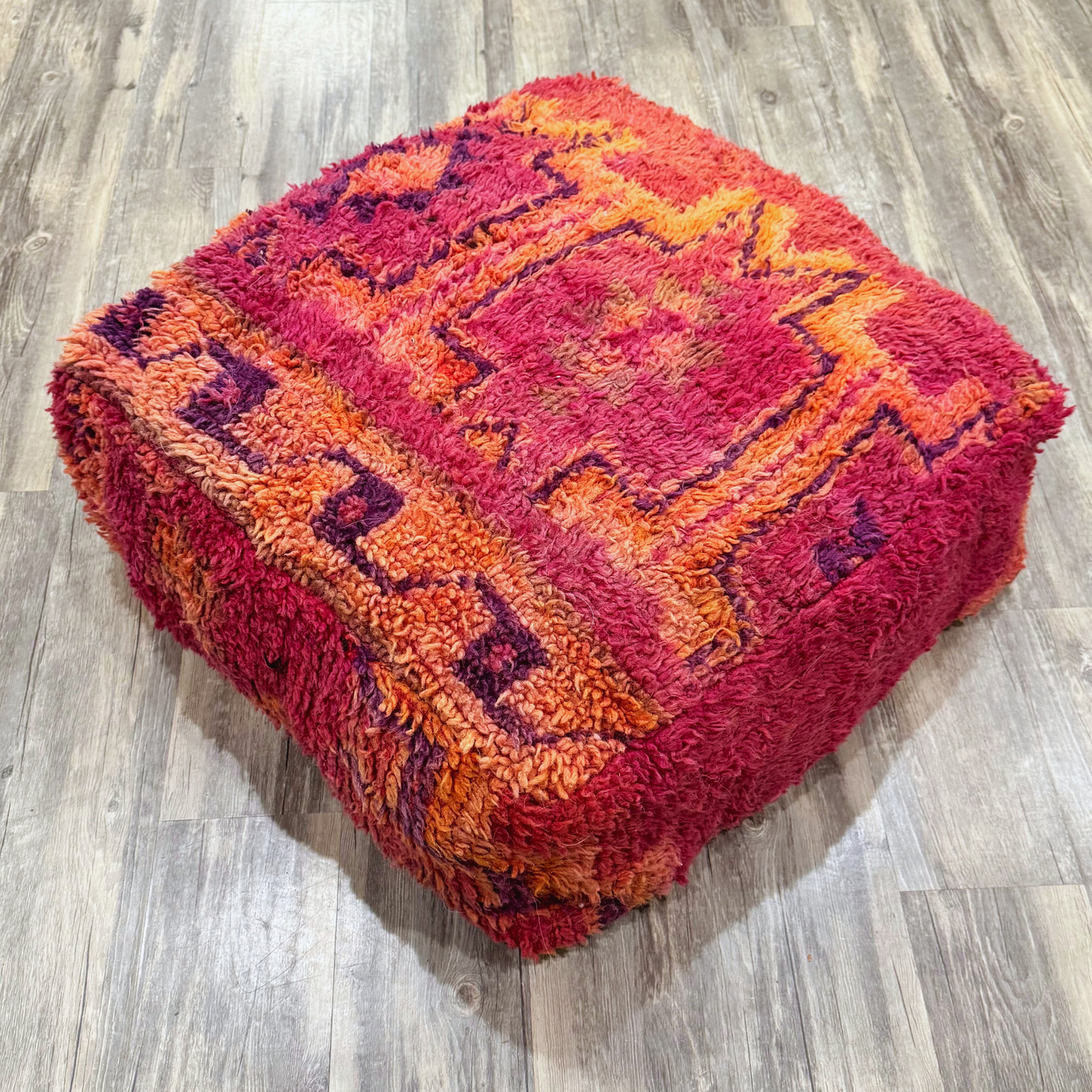 Vintage Moroccan Hand-Knotted Wool Rug Pouf
