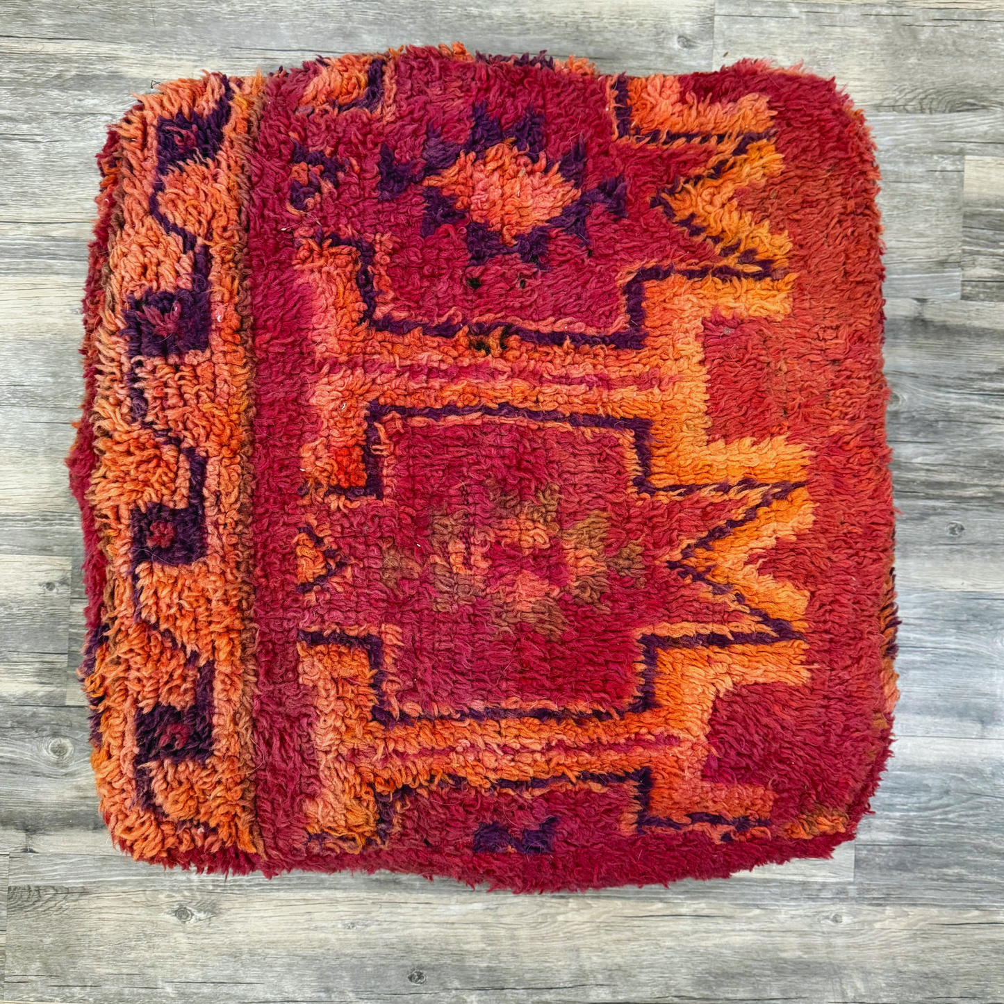 Vintage Moroccan Hand-Knotted Wool Rug Pouf