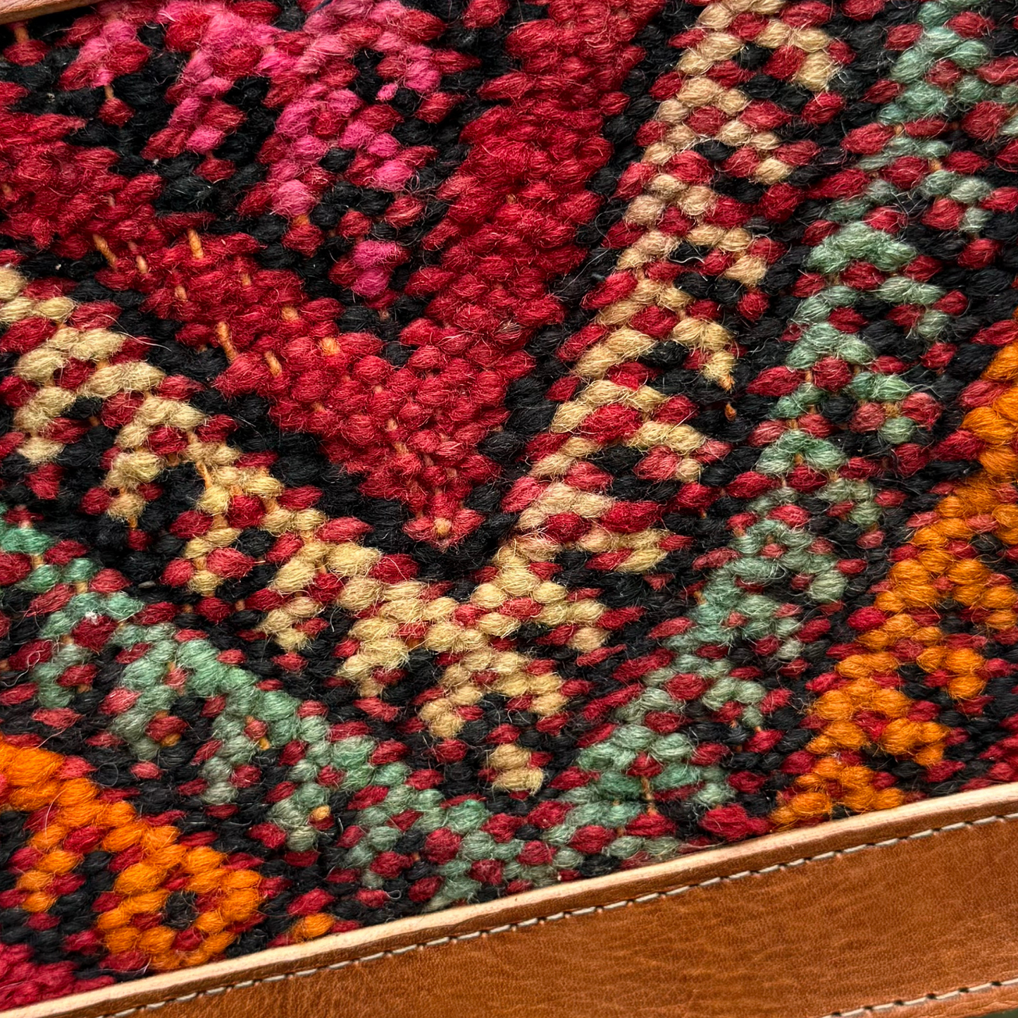 Leather & Kilim Crossbody Bag – Handmade in Morocco from Full-Grain Vegetable-Tanned Leather