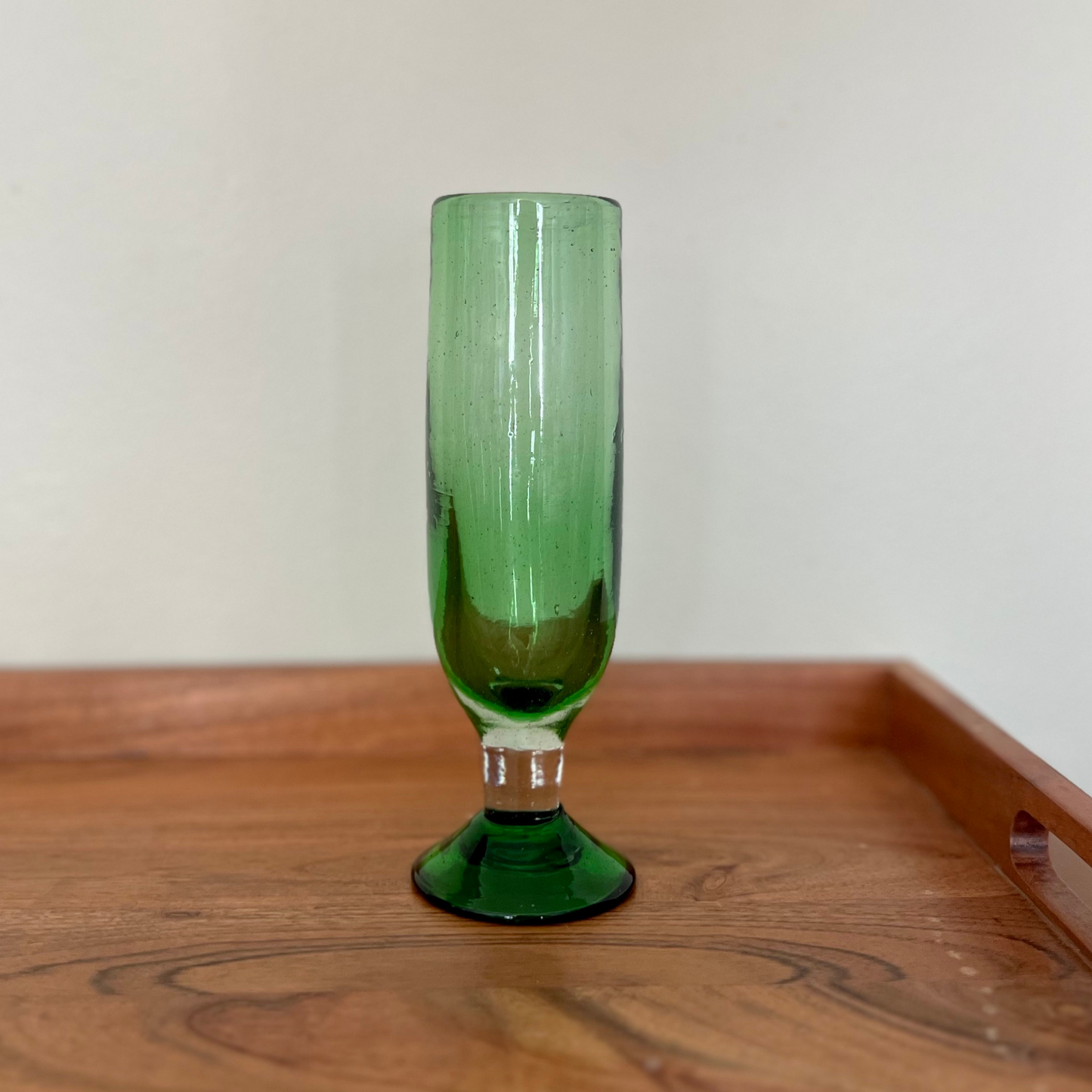 Handblown Green Champagne Flutes, Set of 2