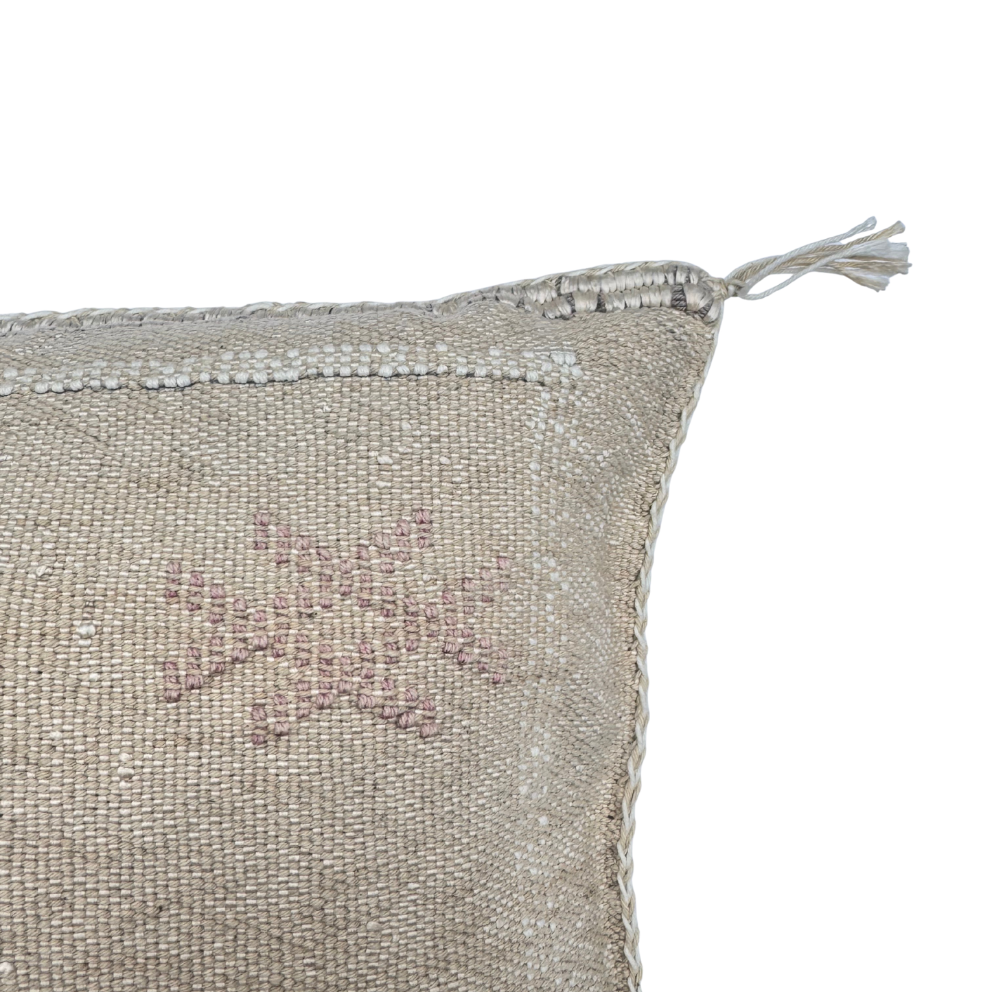 Light Tan Sabra Cactus Silk Kilim Pillow Cover | Handwoven Moroccan Home Decor