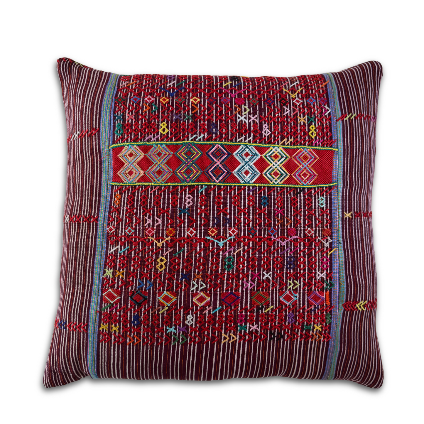 Embroidered Huipil & Handwoven Corte Throw Pillow Cover