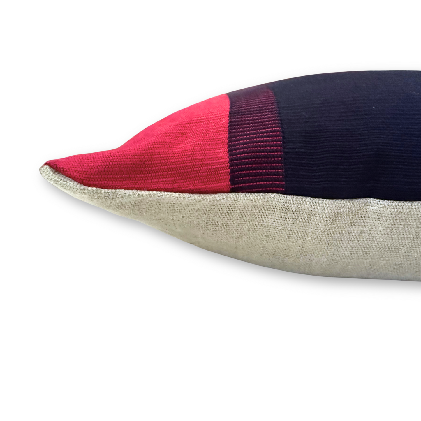 Handwoven Color Block & Hemp Pillow - Navy & Pink