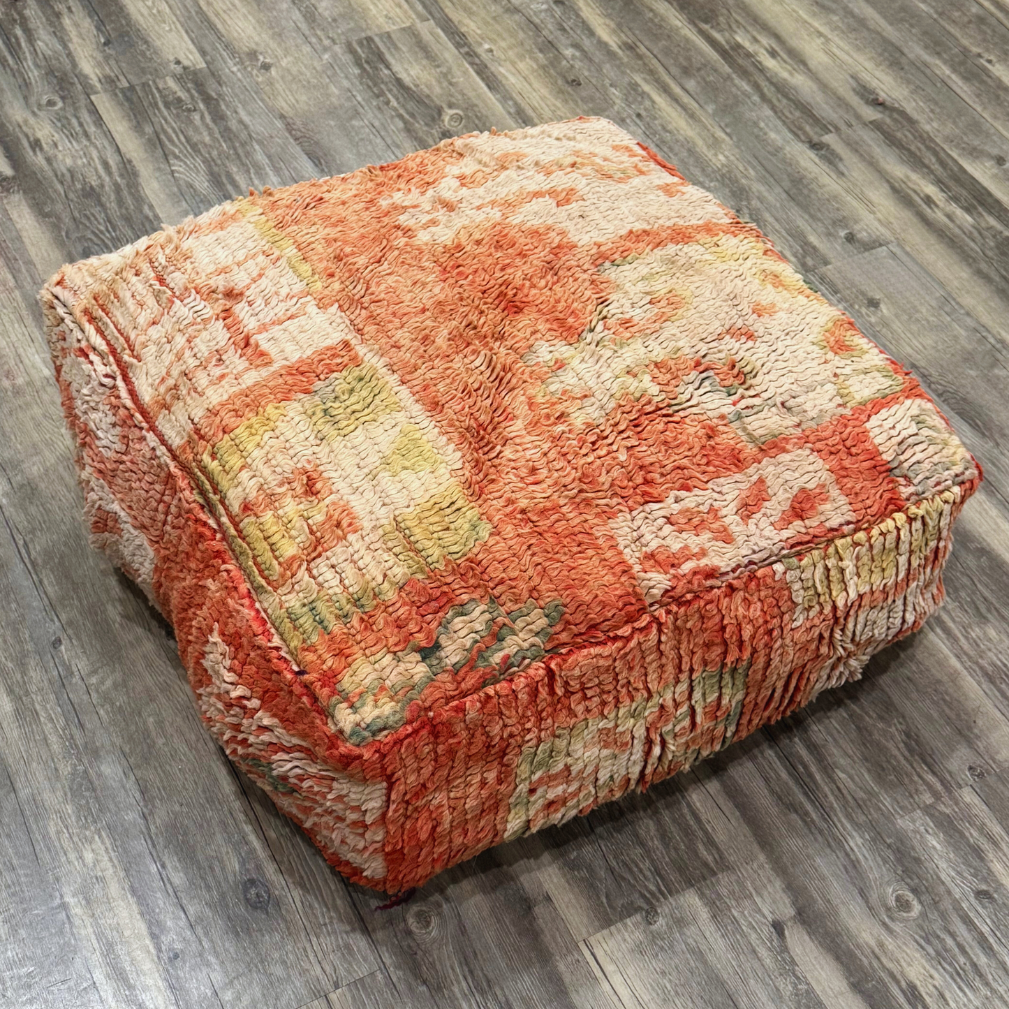 Vintage Moroccan Hand-Knotted Wool Rug Pouf