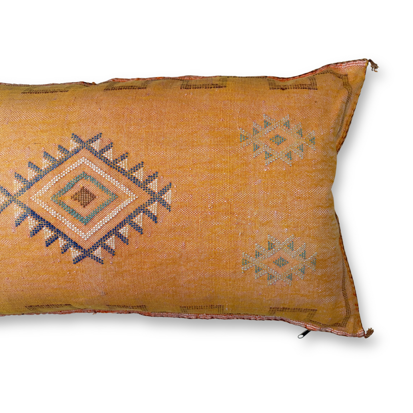 Gold-Peach Large Sabra Cactus Silk Lumbar Pillow | Handwoven in Morocco