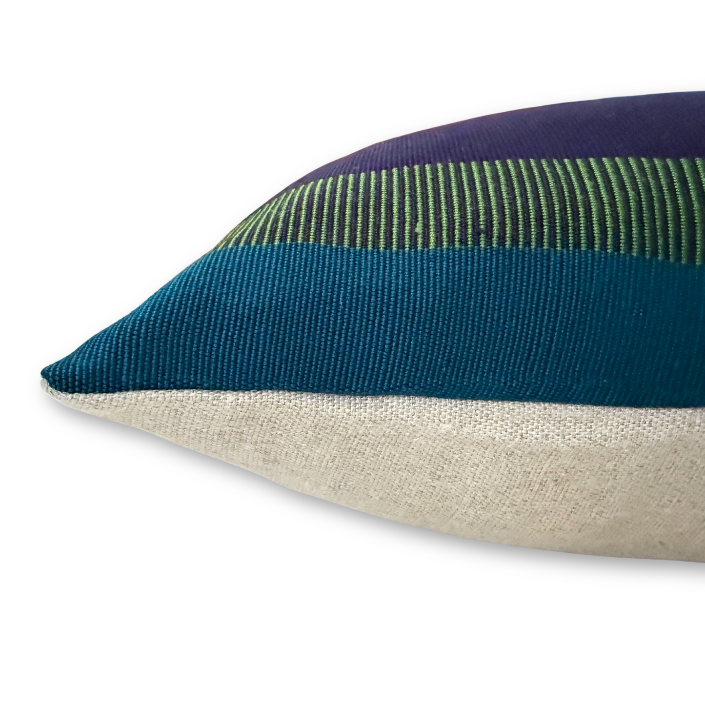 Handwoven Color Block & Hemp Pillow - Navy & Green