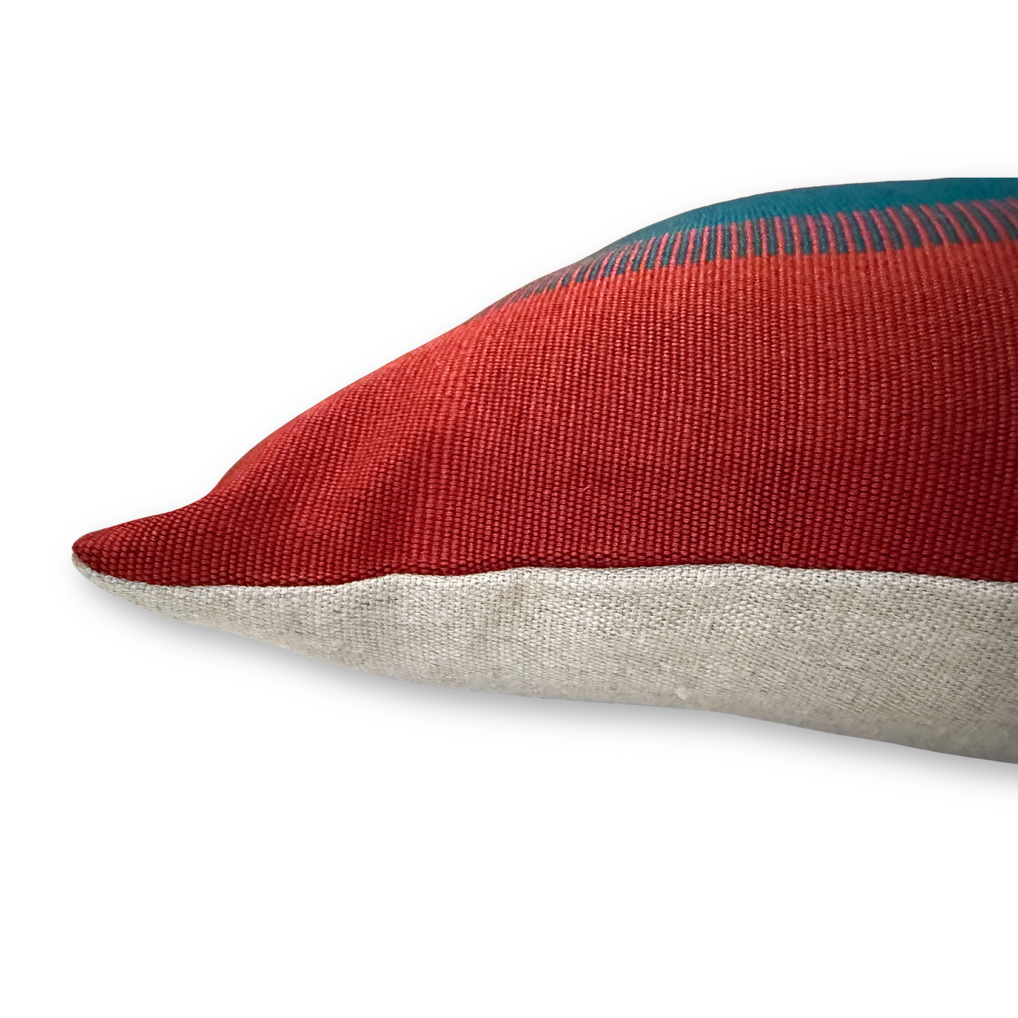 Handwoven Color Block & Hemp Pillow - Light Terra Cotta & Blue