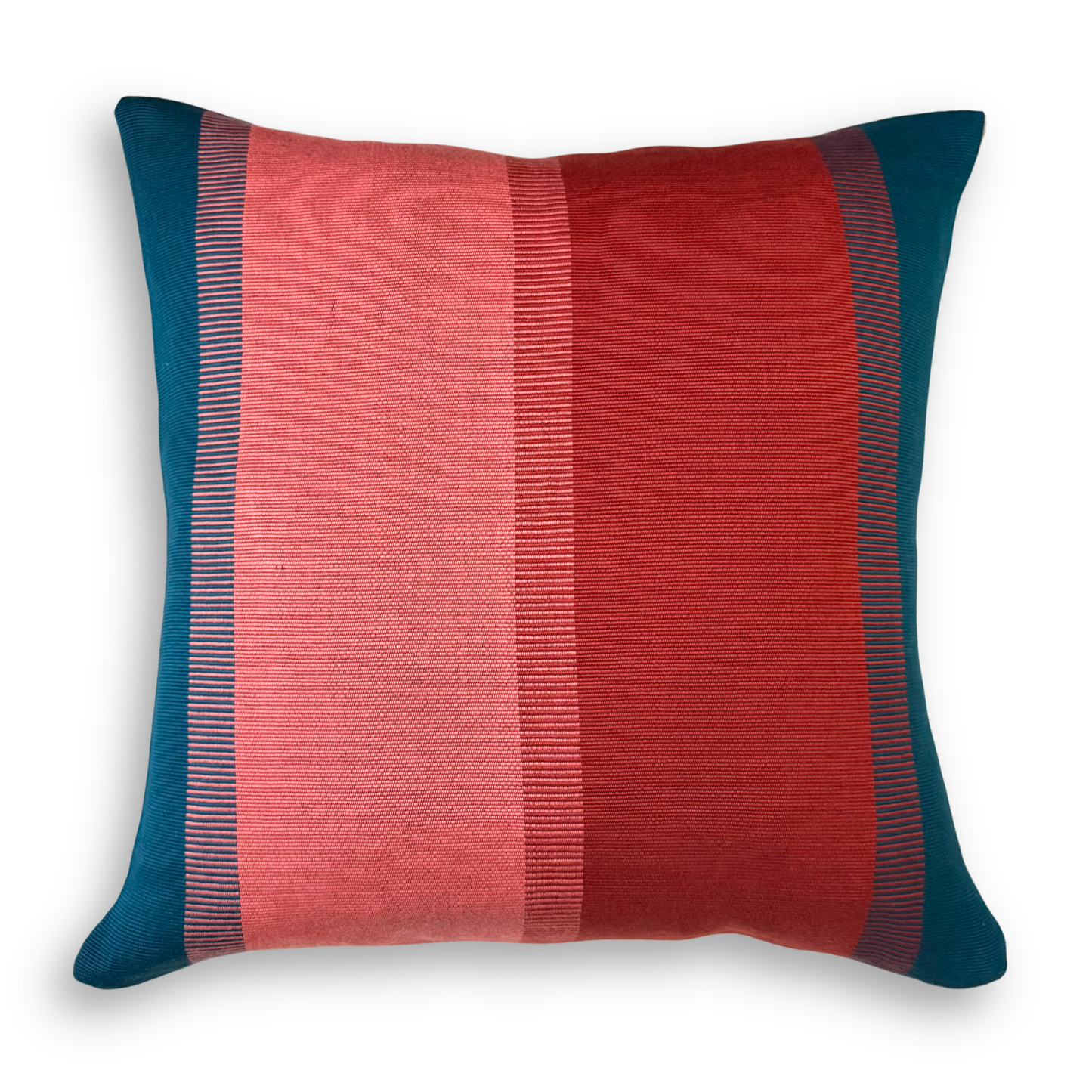 Handwoven Color Block & Hemp Pillow - Light & Dark Terra Cotta
