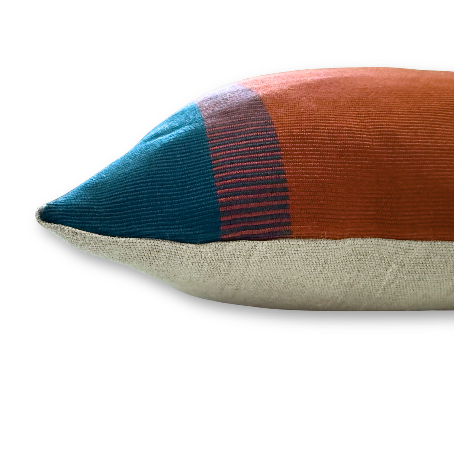 Handwoven Color Block & Hemp Pillow - Light & Dark Terra Cotta