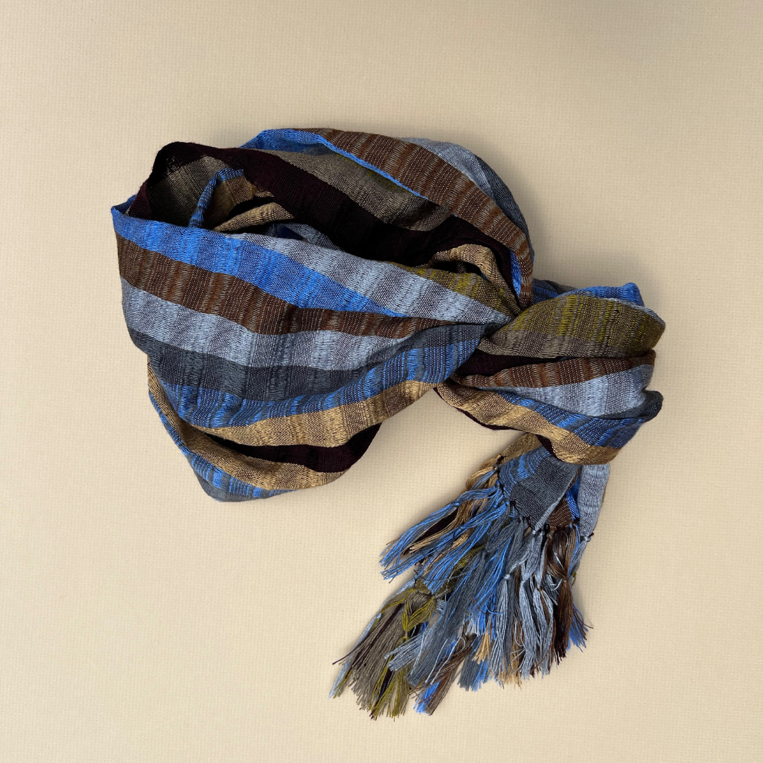 Tan & Blue Handwoven Scarf