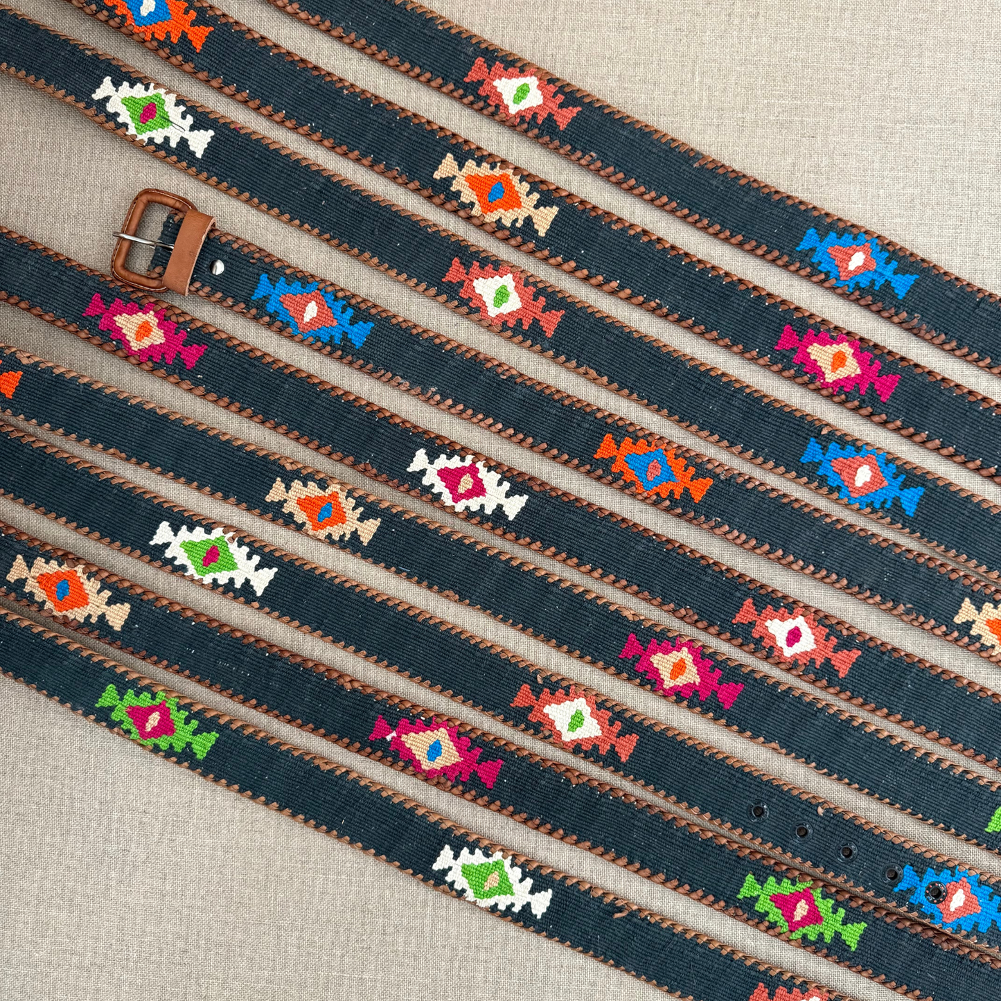 Denim-Colored (Blue-Grey) Handwoven Guatemalan Whip-Stitched Belt