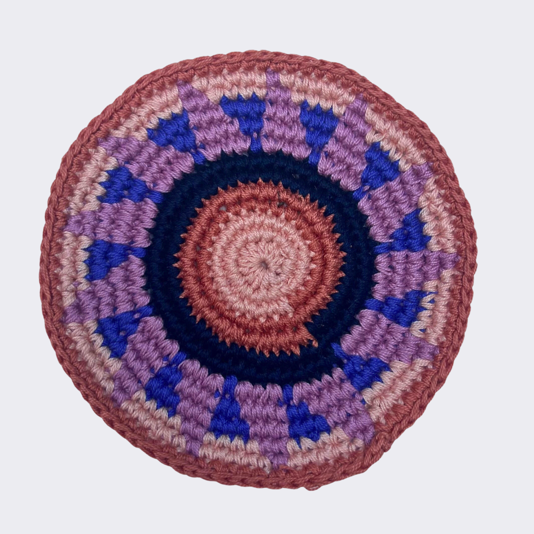 Coral & Blue Crocheted Coasters, Set of 4