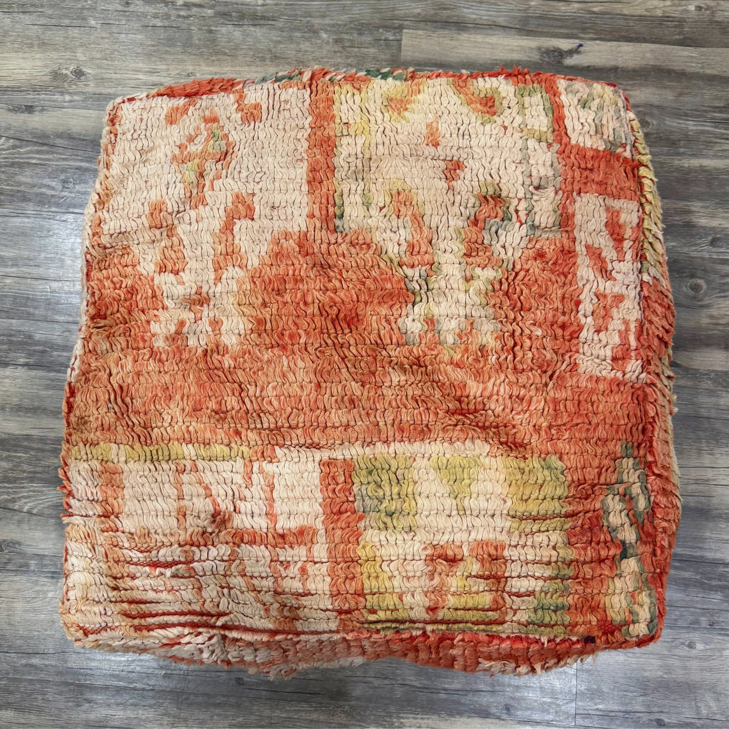 Vintage Moroccan Hand-Knotted Wool Rug Pouf