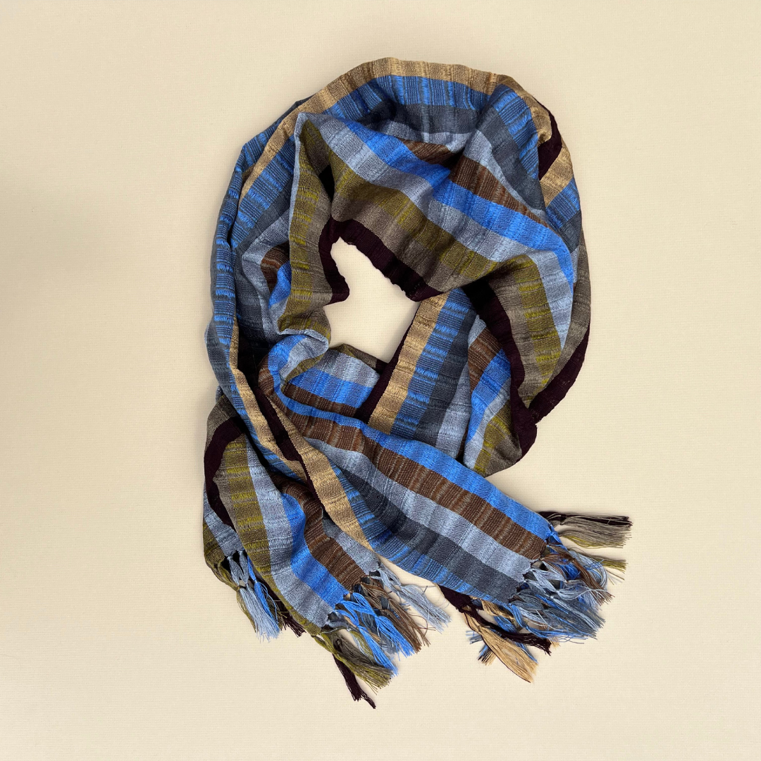 Tan & Blue Handwoven Scarf