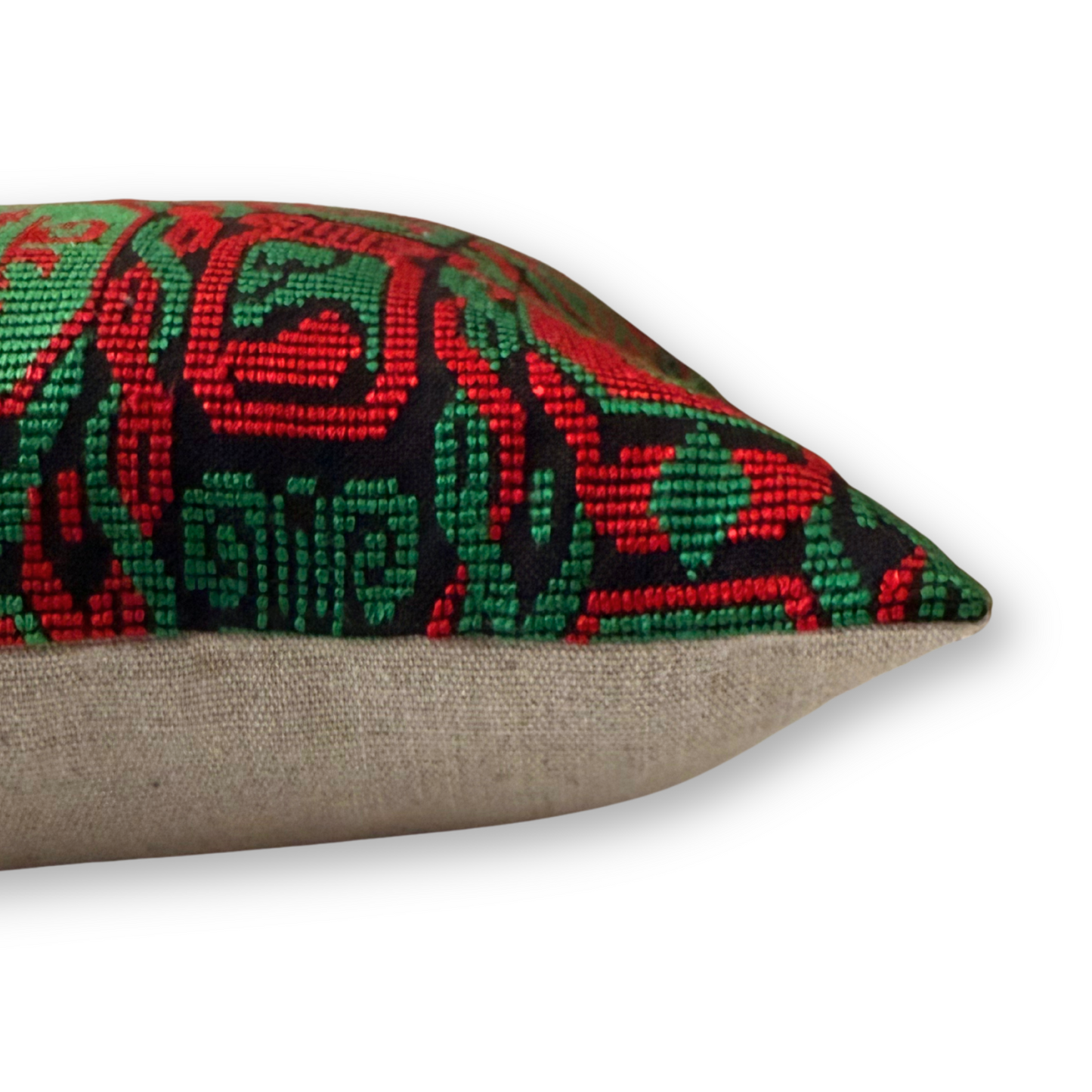 Huipil & Hemp Throw Pillow Cover - Holiday Colors