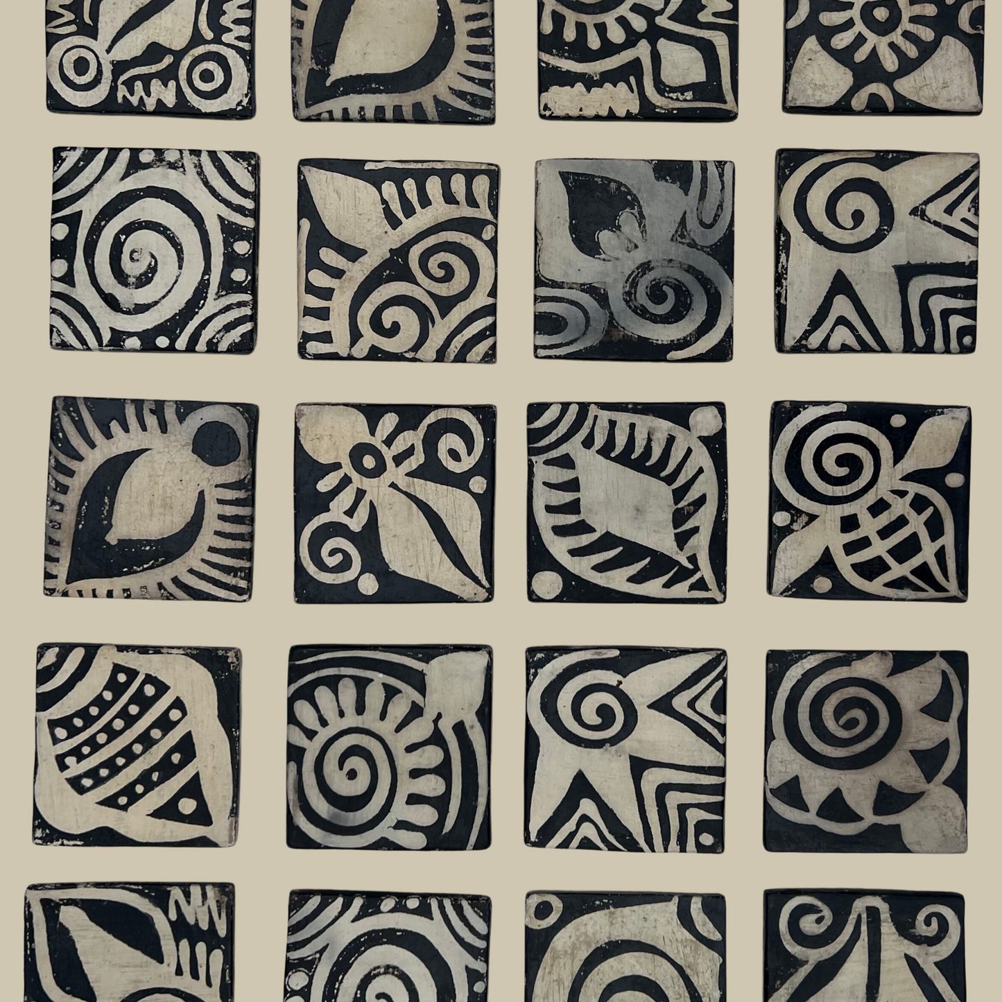 Rustic Black & White Ceramic Coasters, Set of 4