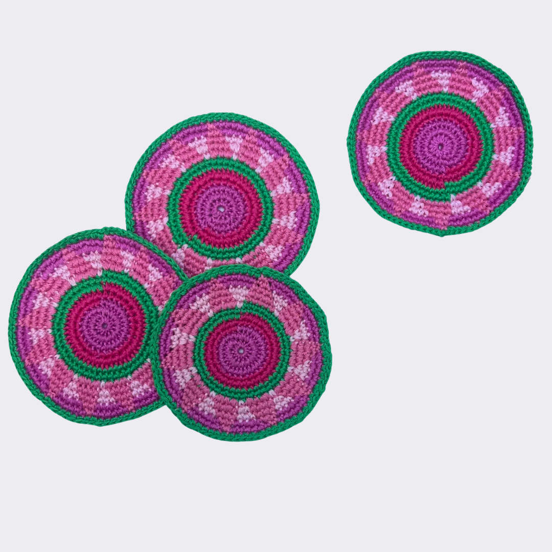 Pink & Green Crocheted Coasters, Set of 4