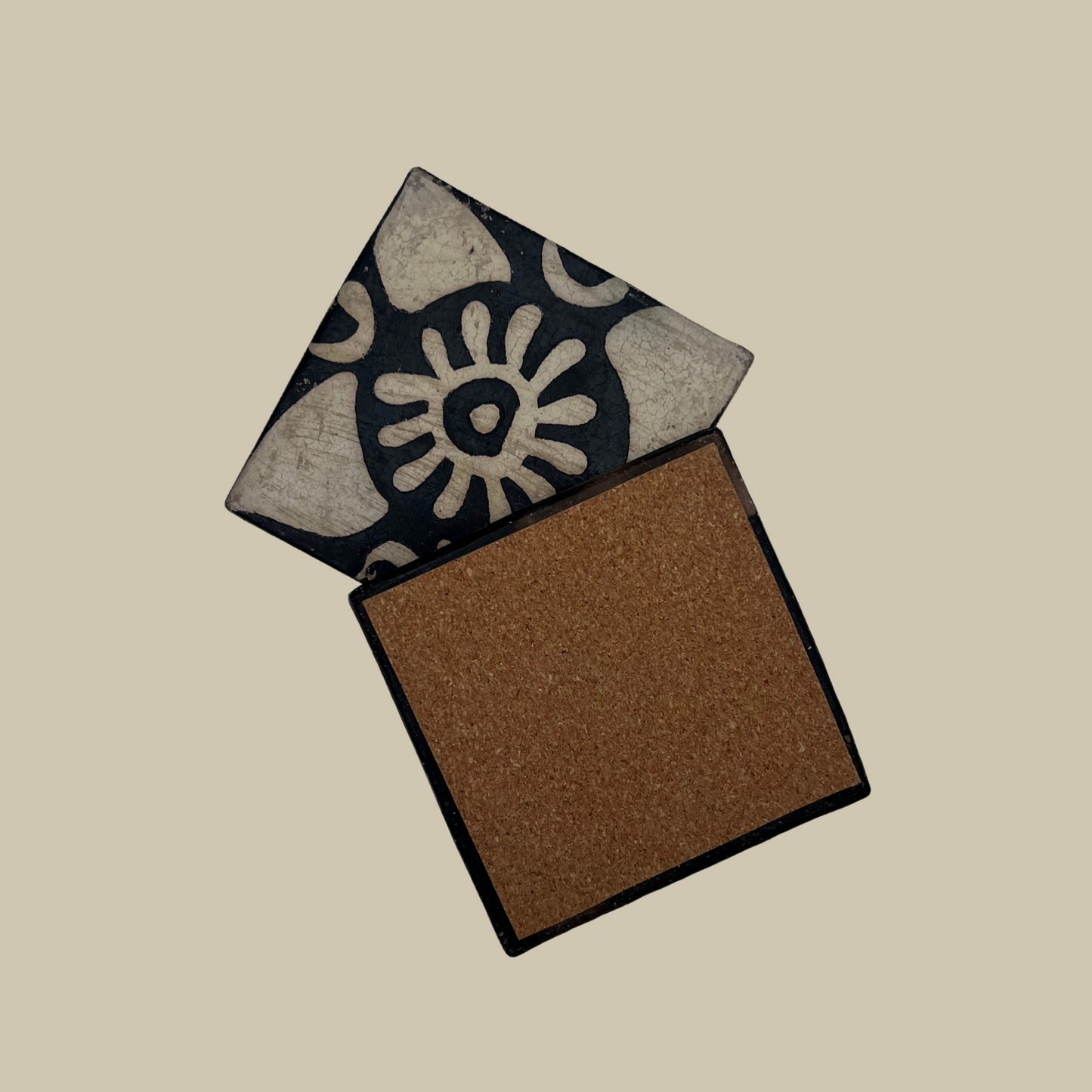 Rustic Black & White Ceramic Coasters, Set of 4