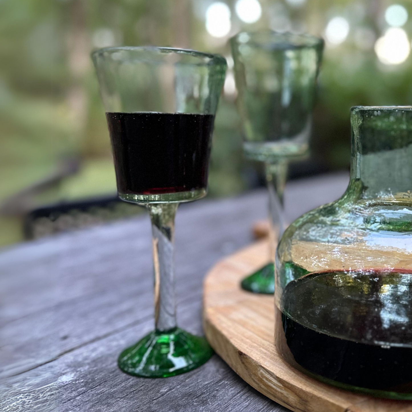 Handblown Green Wine Glasses, Set of 2