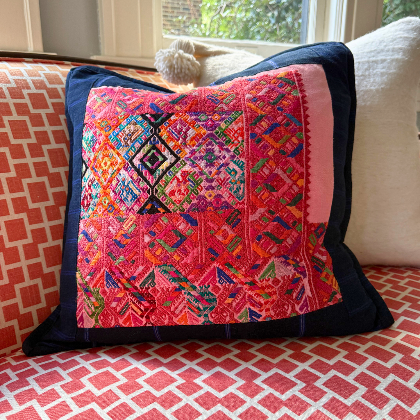 Embroidered Huipil & Handwoven Corte Throw Pillow Cover
