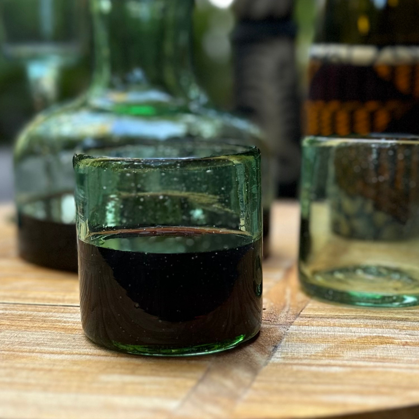Handblown Green Bodega Wine Glasses, Set of 2