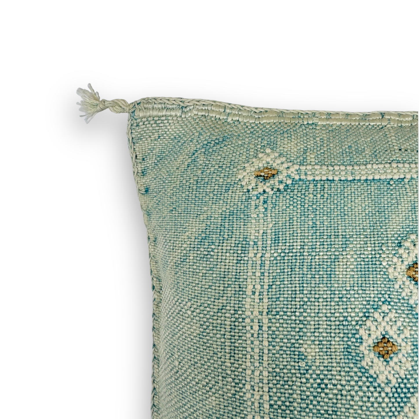 Light Blue-Green Sabra Cactus Silk Kilim Pillow Cover | Handwoven Moroccan Home Decor