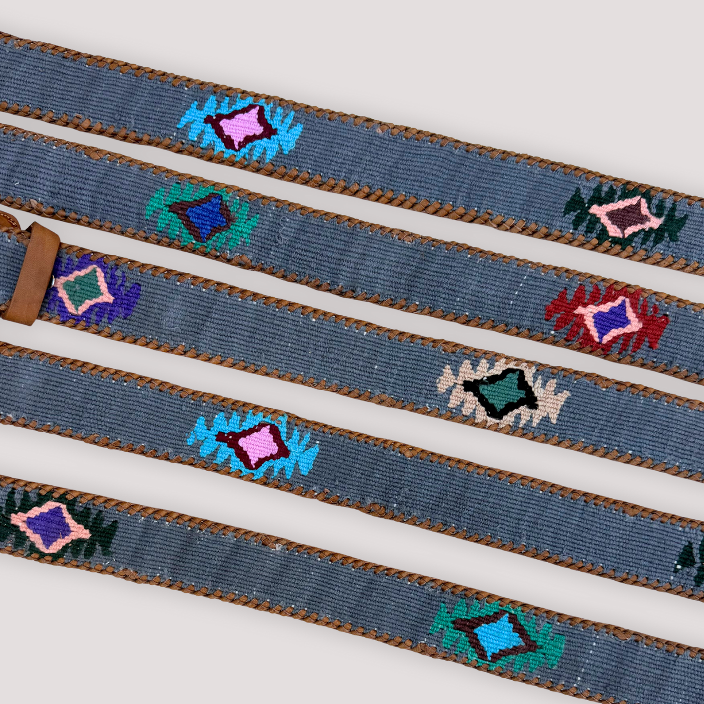 Light Denim-Colored (Blue-Grey) Handwoven Guatemalan Whip-Stitched Belt