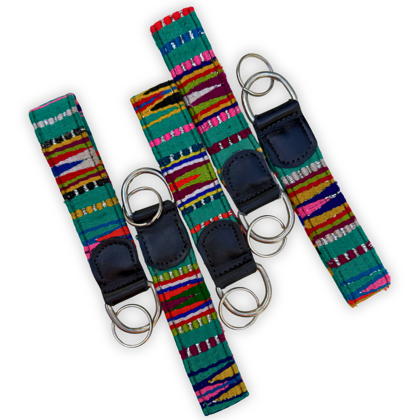 Handwoven Keychain with Leather | Upcycled Mayan Textile Key Fob