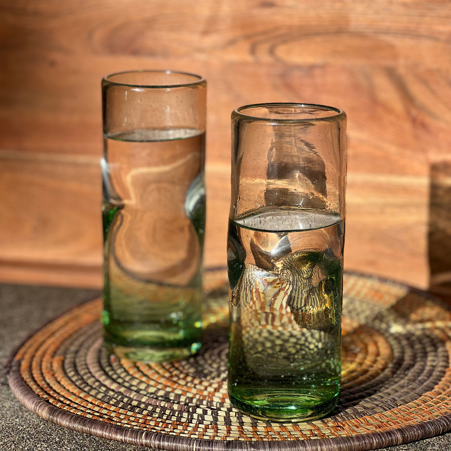 Handblown Green Highball Glasses, Set of 2
