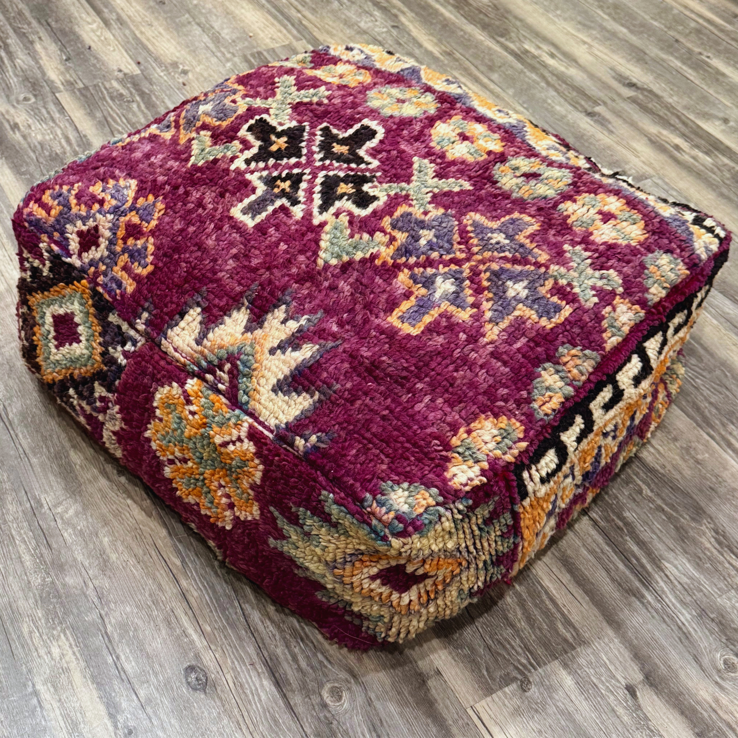 Vintage Moroccan Hand-Knotted Wool Rug Pouf