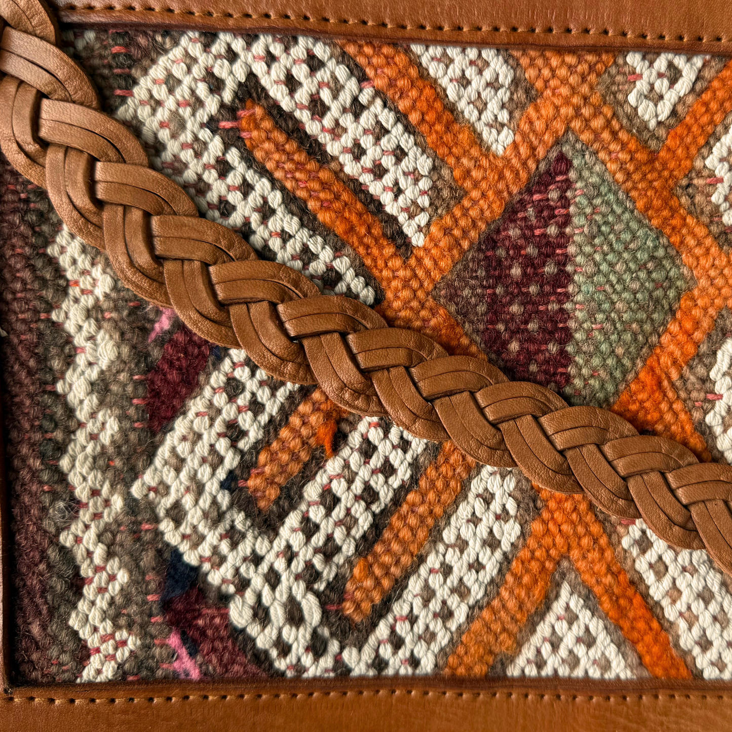 Leather & Kilim Crossbody Bag – Handmade in Morocco from Full-Grain Vegetable-Tanned Leather