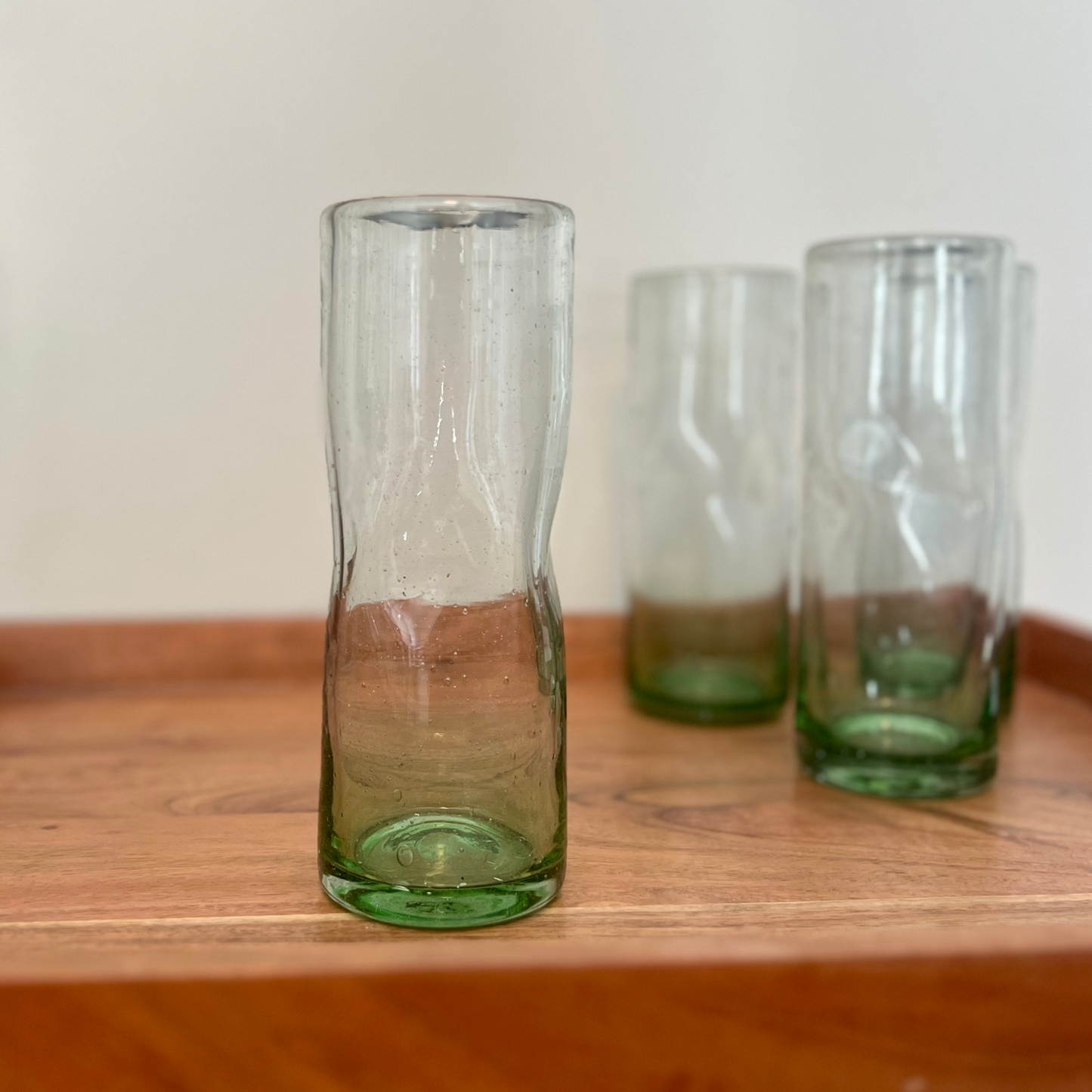 Handblown Green Highball Glasses, Set of 2