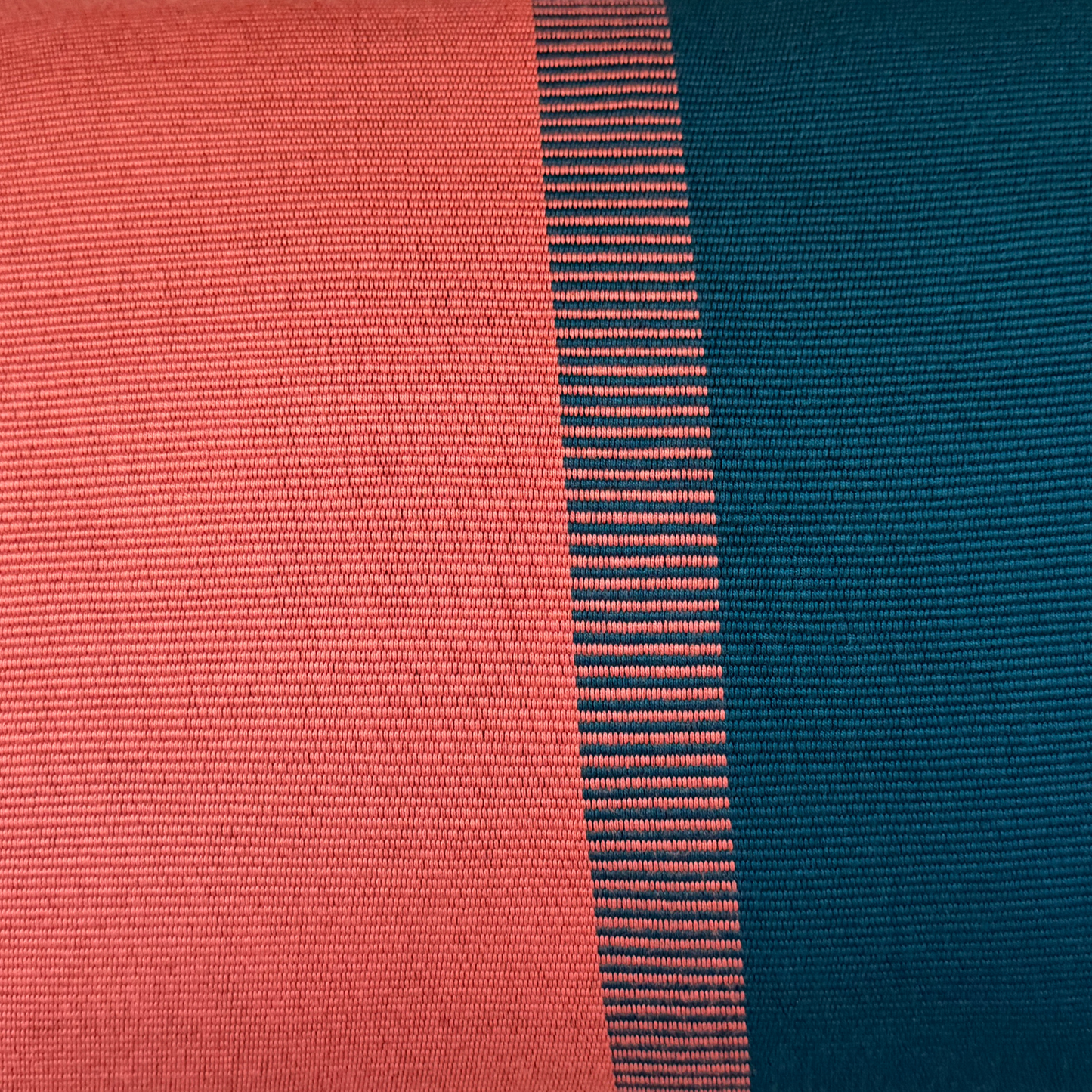 Handwoven Color Block & Hemp Pillow - Light Terra Cotta & Blue