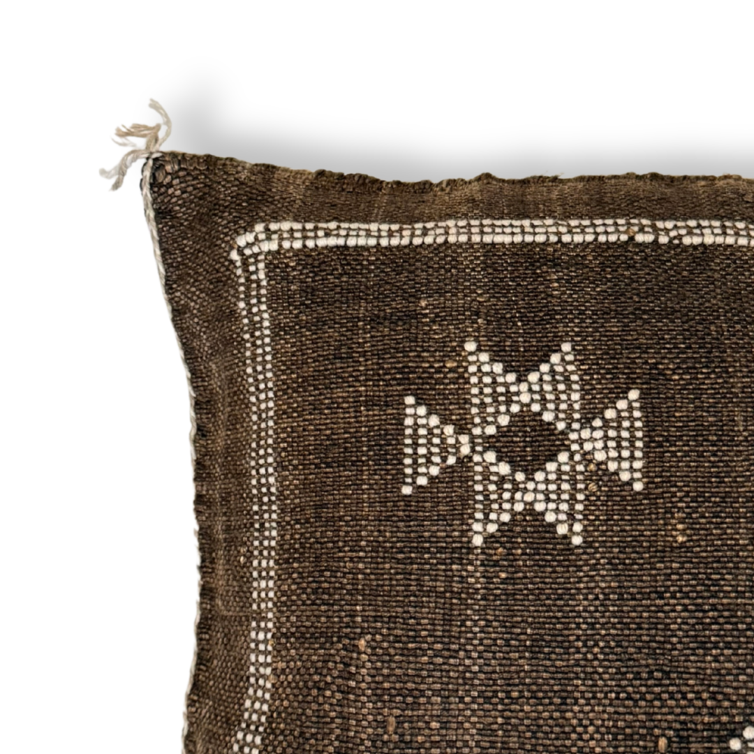 Dark Brown Sabra Cactus Silk Kilim Pillow Cover | Handwoven Moroccan Home Decor