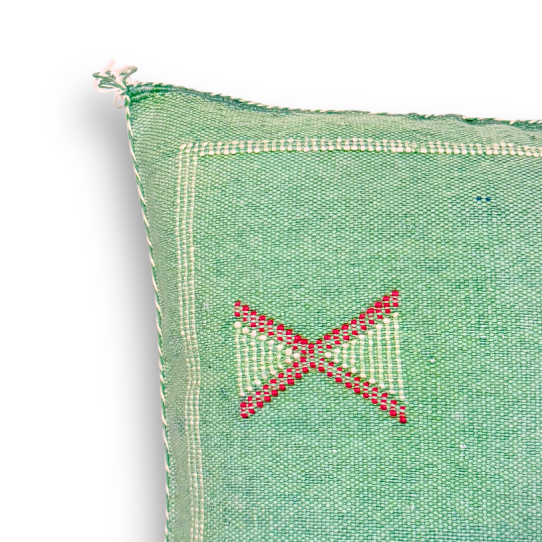 Green Sabra Cactus Silk Kilim Pillow Cover | Handwoven Moroccan Home Decor