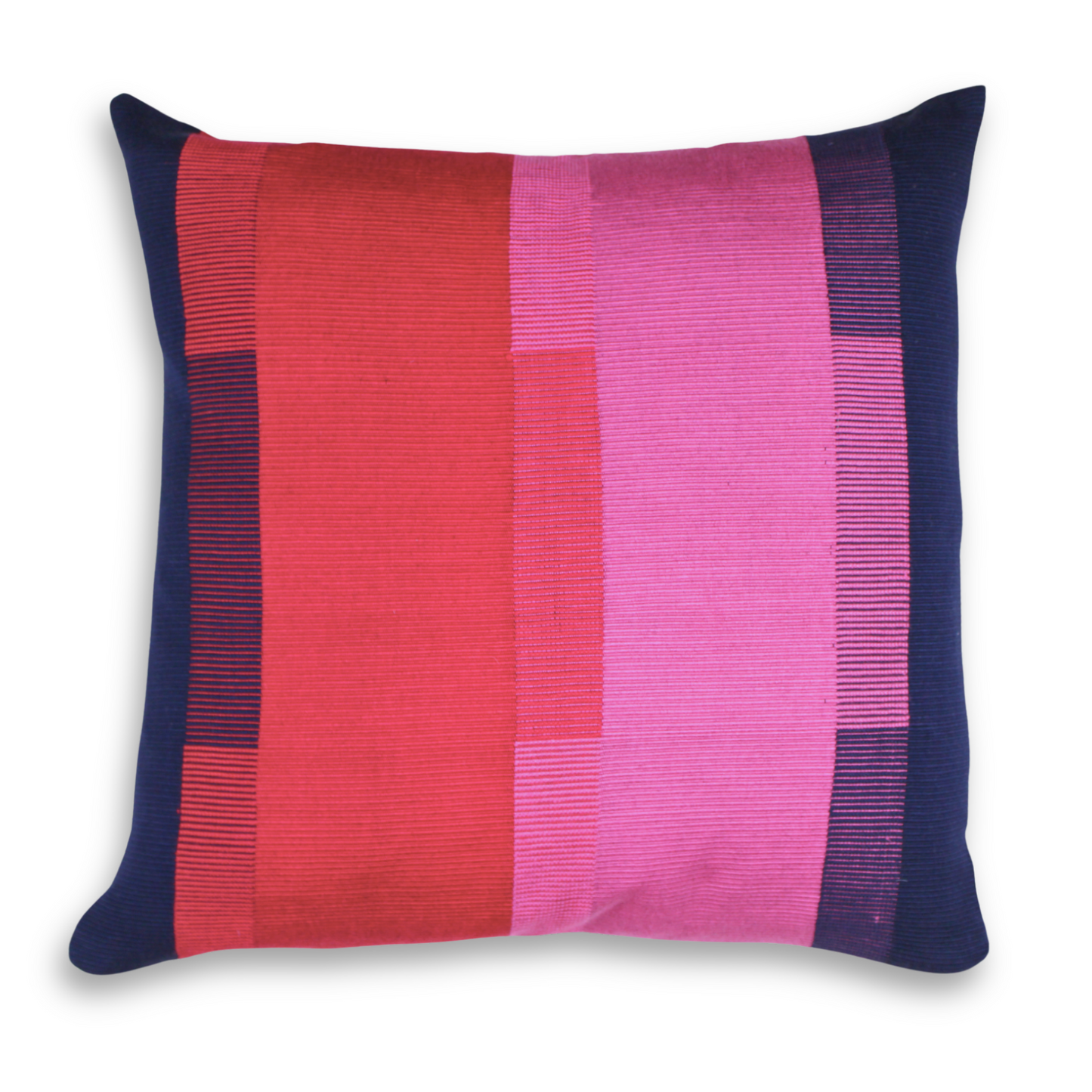 Handwoven Color Block & Hemp Pillow - Pink & Navy