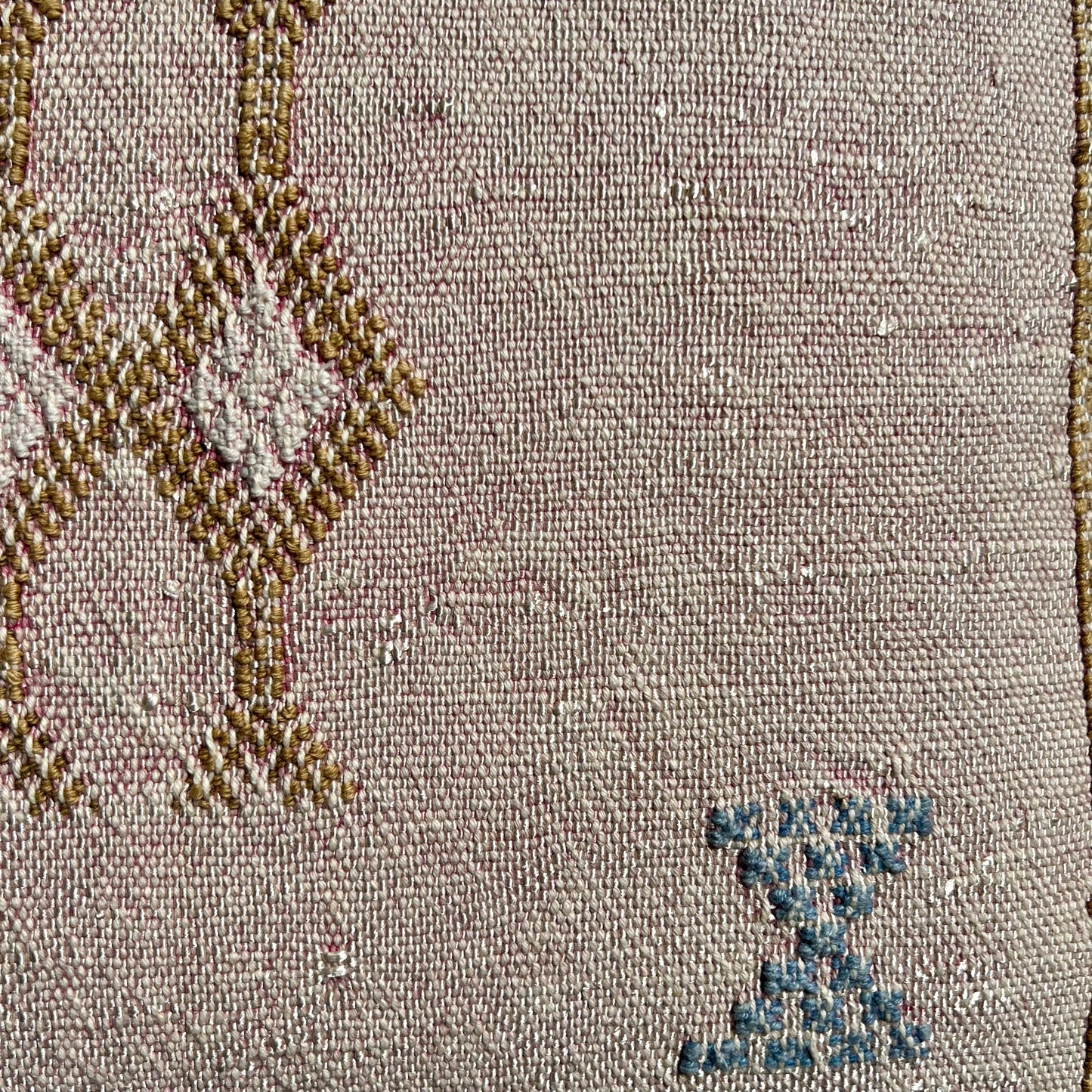 Light Pink-Beige Sabra Cactus Silk Kilim Pillow Cover | Handwoven Moroccan Home Decor