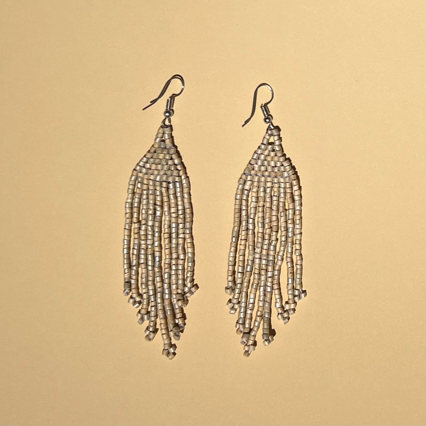 Ceramic Bead Earrings - Cream-Yellow Fringe