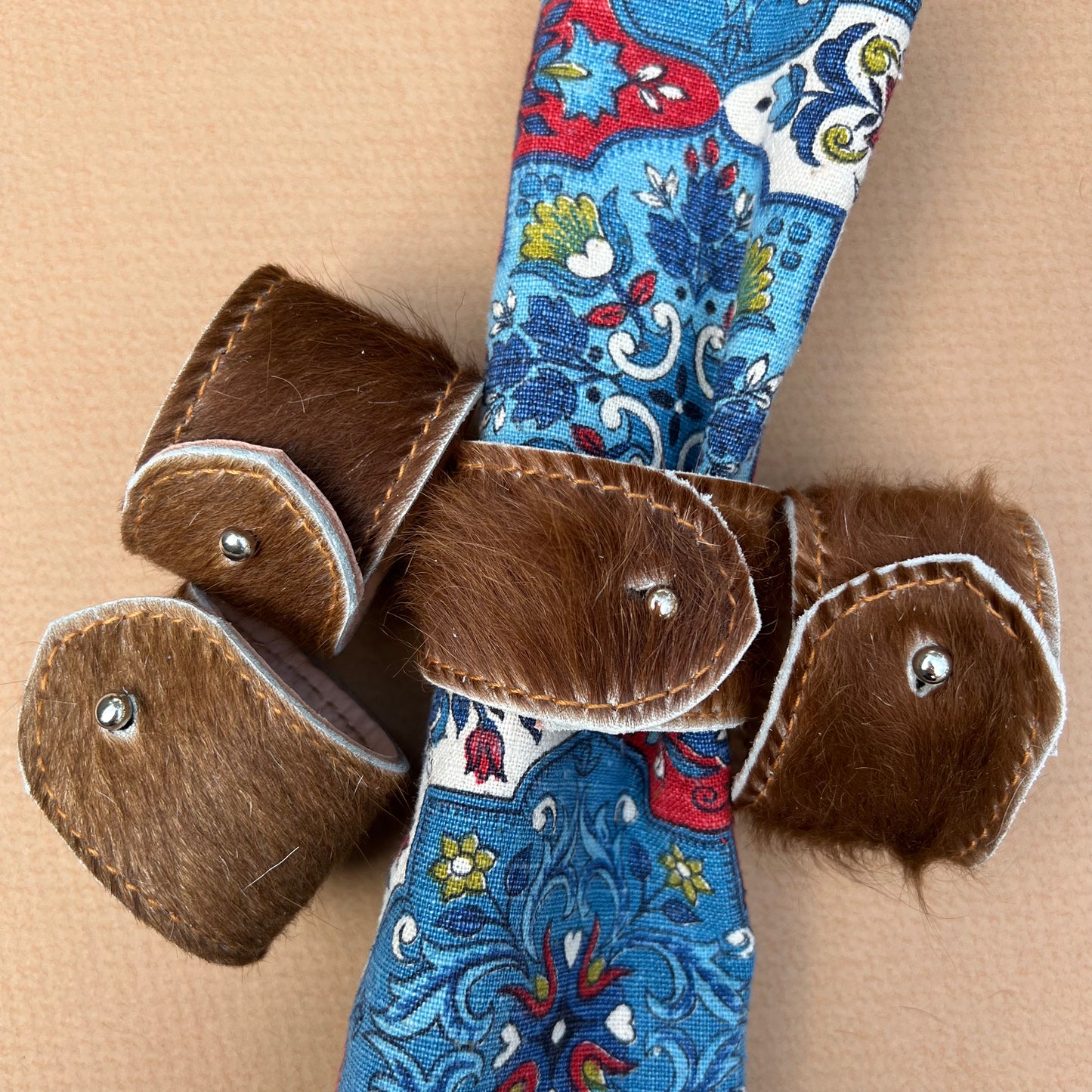 Hair on Hide Stud Closure Napkin Rings (Brown)