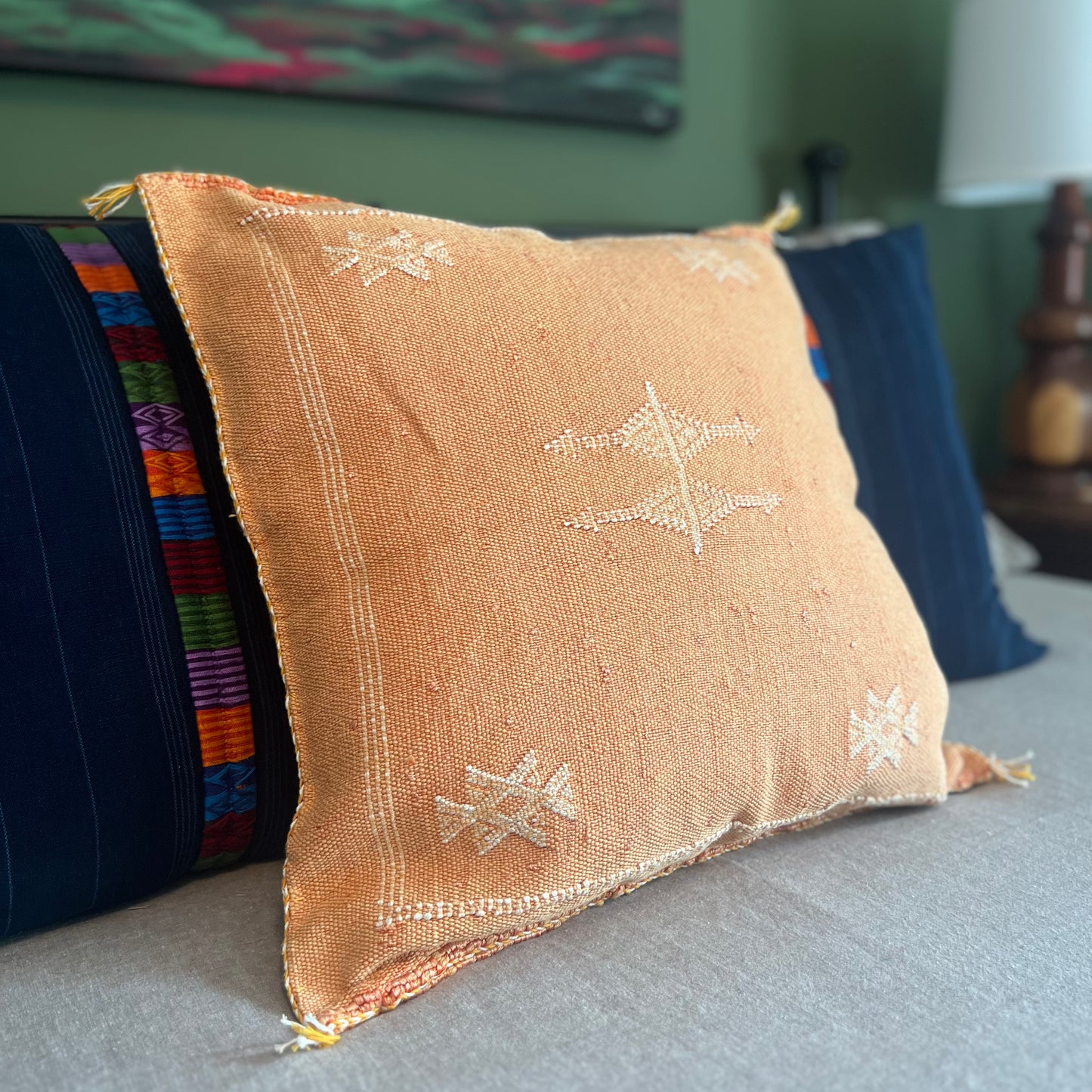 Peach Sabra Cactus Silk Kilim Pillow Cover | Handwoven Moroccan Home Decor