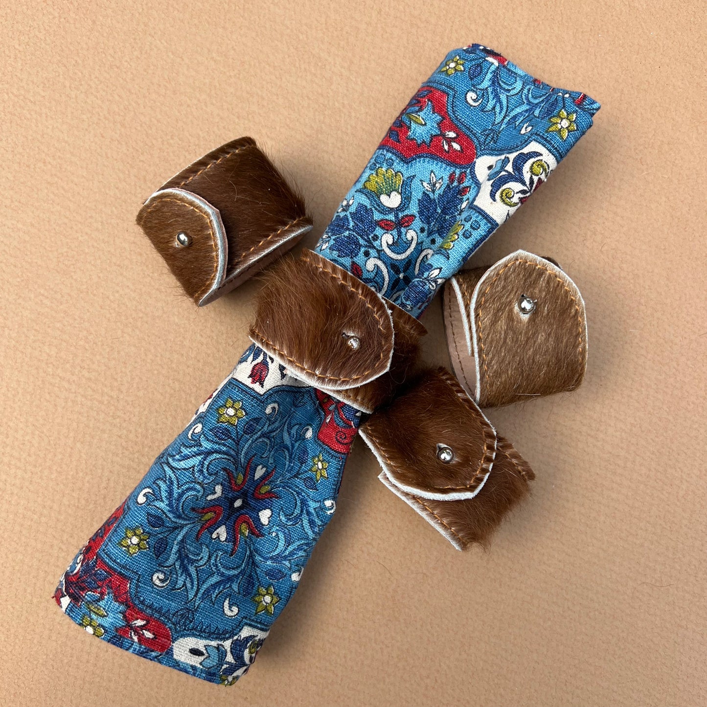 Hair on Hide Stud Closure Napkin Rings (Brown)
