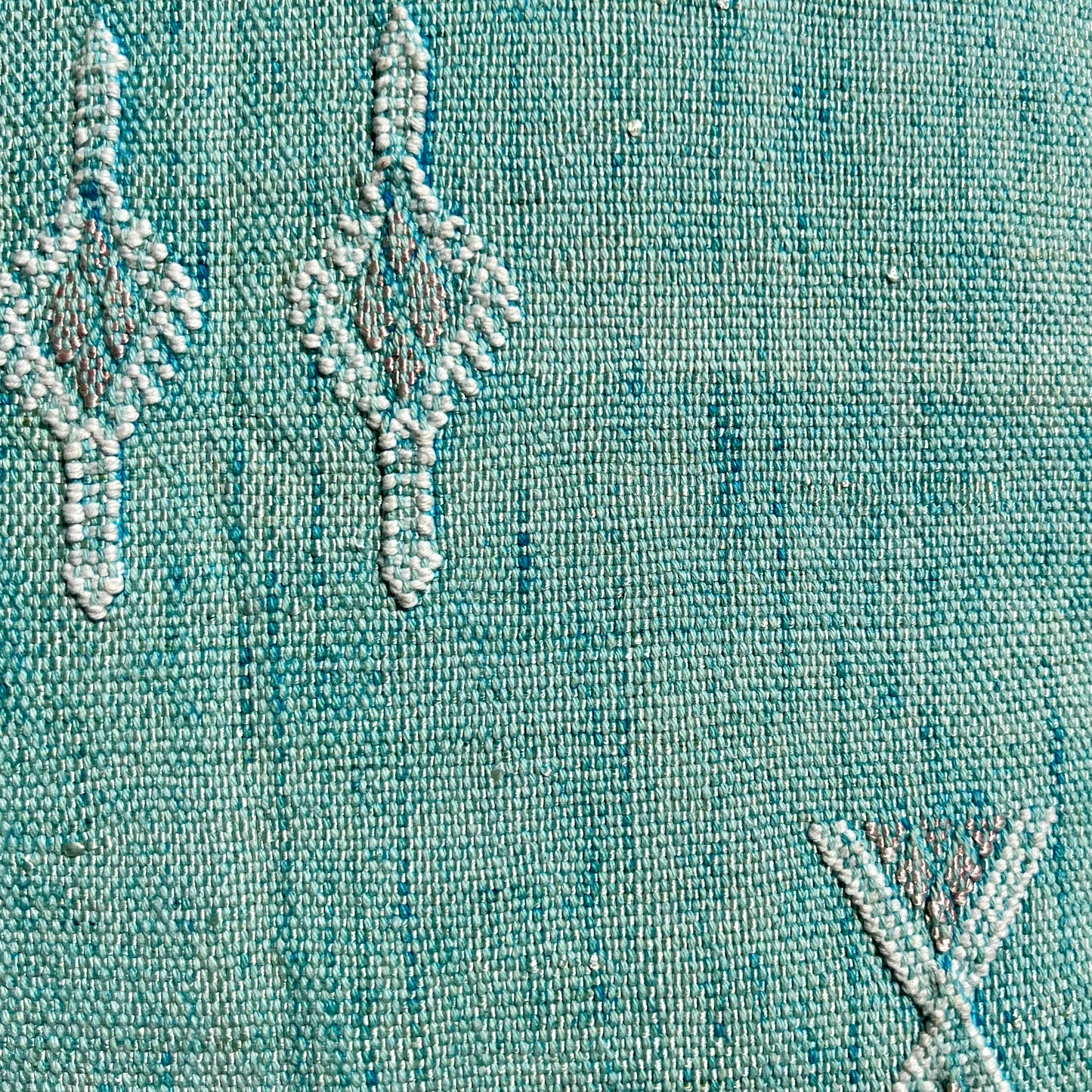 Seafoam Blue Sabra Cactus Silk Kilim Pillow Cover | Handwoven Moroccan Home Decor