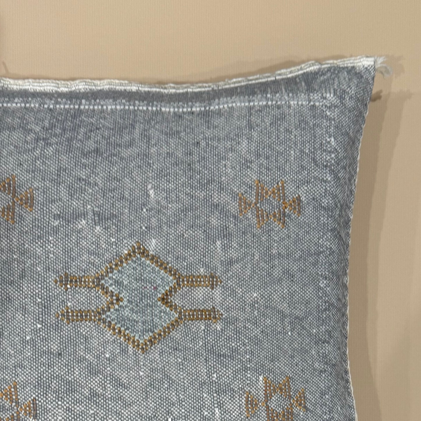 Grey Sabra Cactus Silk Pillow Cover from Morocco - Handwoven