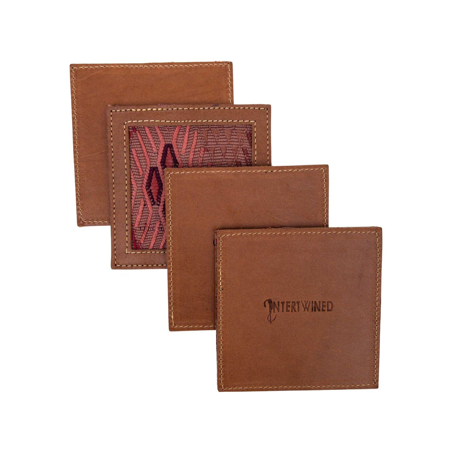 Huipil & Leather Coasters - Rose Diamond