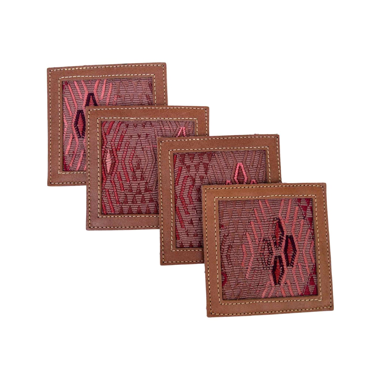 Huipil & Leather Coasters - Rose Diamond