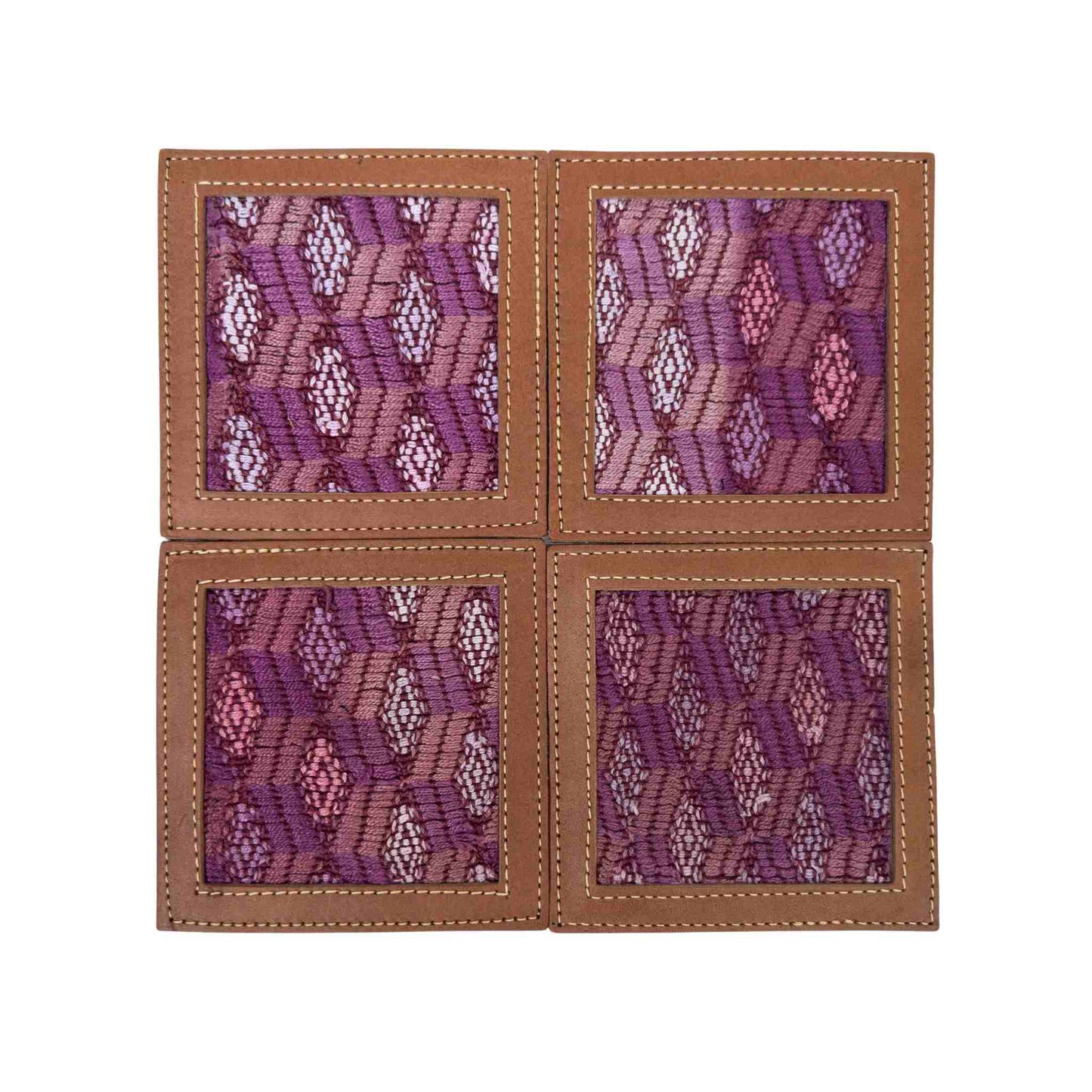 Huipil & Leather Coasters - Plum