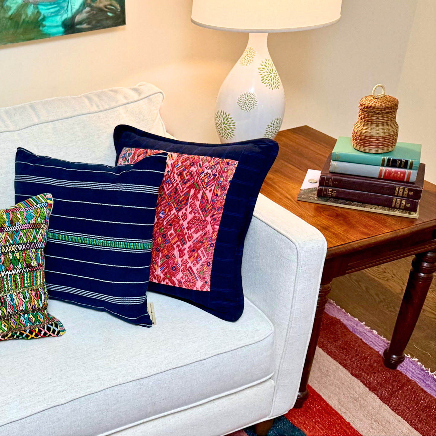 Embroidered Huipil & Handwoven Corte Throw Pillow Cover
